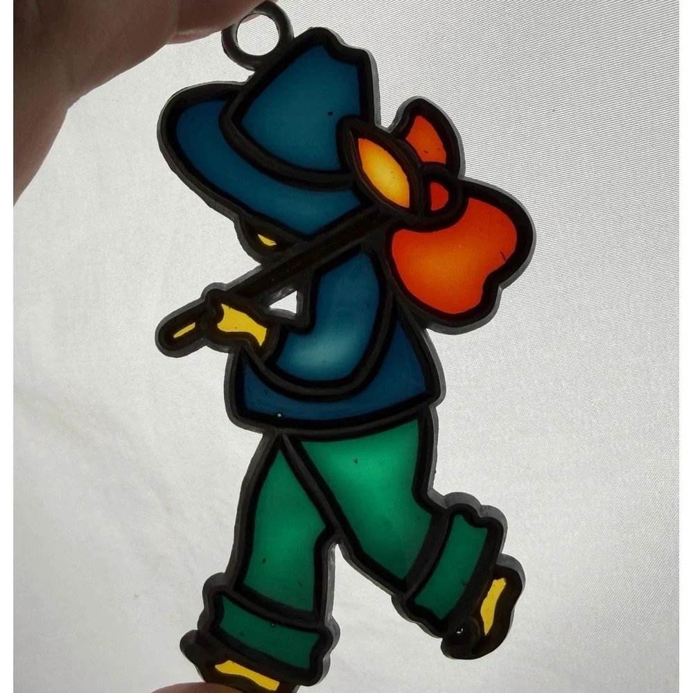 Vtg Hobo Hitch Hiker Suncatcher Sun Catcher Enamel & Metal Window Decor Ornament